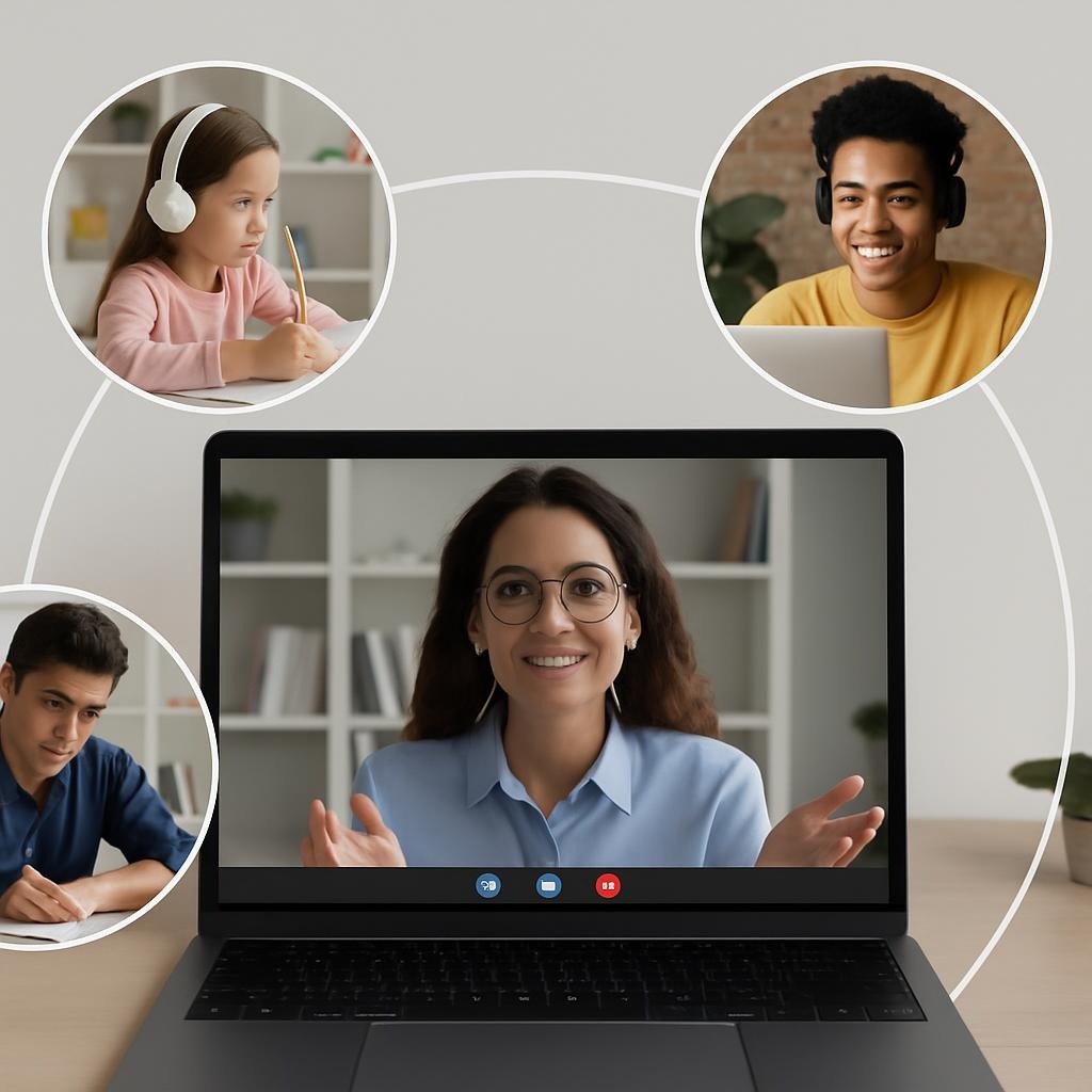 A lady teaching online