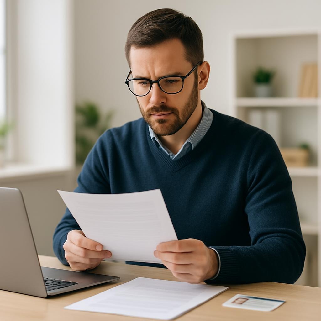 A tutor reviewing documentation at a desk in a professional, well-lit workspace.