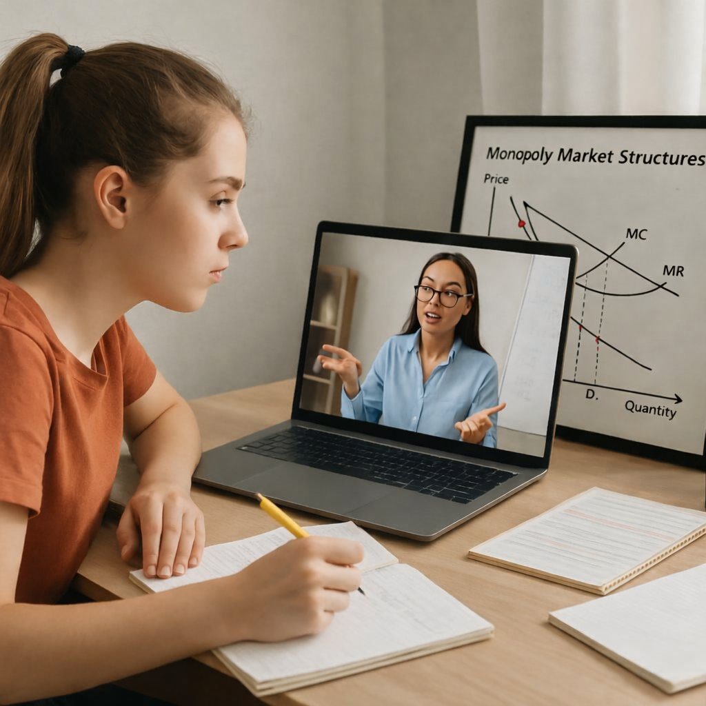 Student studying online with a laptop